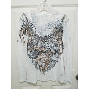 Cadie BOHO Long Sleeve Sz L Beaded Women's Top NWOT